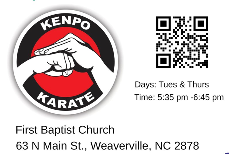 Kenpo Karate Martial arts  First Baptist Church Weaverville  North Carolina Karate, self defense, Kenpo chin na, kobudo free classes Asheville / Weaverville North Carolina free